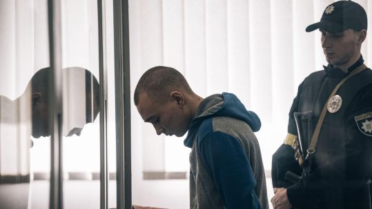 Second day of the trial of Sergeant VADIM CHICIMARIN, 21, for the murder of 62-year-old civilian Oleksander Chelipov, in the region of Soumy