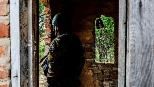 A Ukrainian soldier on the frontline outside Soledar (Picture: Sipa US/Alamy Stock Photo).