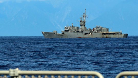 Taiwan military vessel as seen from a warship of the navy of the Eastern Theater Command of the Chinese People's Liberation Army PLA 050822 CREDIT Lin Jian, Xinhua, Alamy Live News