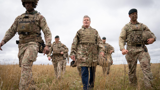 Sir Keir Starmer meets British soldiers at Salisbury Plain in Wiltshire where he saw Ukranian soldiers being trained by the army as part of Operation Interflux 