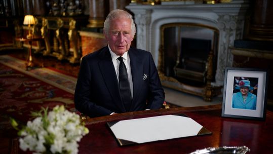 Image ID 2K03BD2 King Charles III delivers his first address to the nation and the Commonwealth from Buckingham Palace 090922 CREDIT PA IMAGES, ALAMY STOCK PHOTO