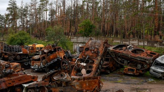 Destroyed Russian military equipment seen placed in the recaptured town of Lyman amid a Ukrainian counter-offensive (Picture: SOPA Images Limited/Alamy Stock Photo).