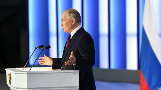 Image ID 2NH8X2N Russian President Vladimir Putin gives his annual State of the State address 21022023 CREDIT American Photo Archive,Alamy Stock Photo EXP 22022024