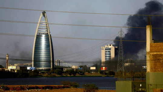 Khartmoum 19th Apr, 2023. This photo taken on April 19, 2023 shows the view of a street in Khartoum, Sudan 230423.png 