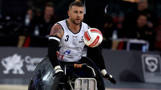 Image ID 2R09HKY RAF Vet Stu Robinson with Team GB 2023 Wheelchair rugby European championship 07052023 CREDIT Alamy