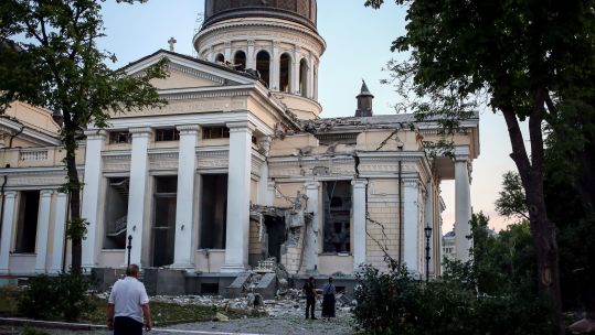 View of the damaged Spaso-Preobrazhensky Cathedral (Transfiguration Cathedral) Odesa (Picture: SOPA/Alamy).
