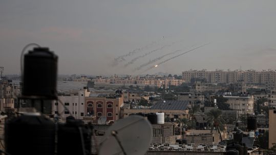 Rockets fired by Palestinian armed factions from Gaza towards Israel (Picture: Yousef Masoud/SOPA Images/Sipa USA).