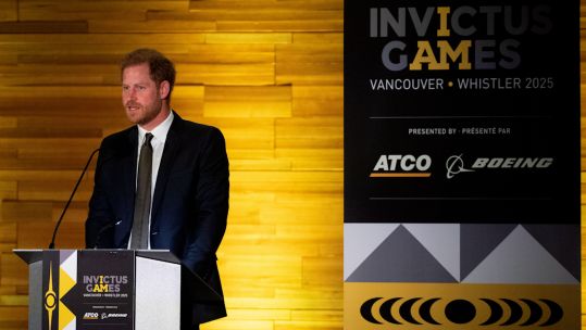 Prince Harry speaks during the One Year to Go Invictus dinner