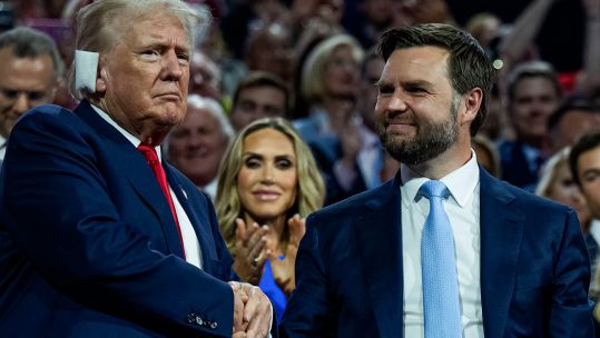 JD Vance (right) was announced as Donald Trump's running mate on Monday (Picture: Alamy)