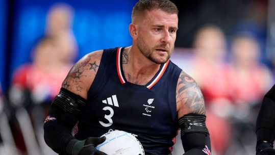 Image ID 2XYRWCD Stuart Robinson Great Britain vs Denmark in the Wheelchair Rugby 30082024 CREDIT ALamy EXP 28112024