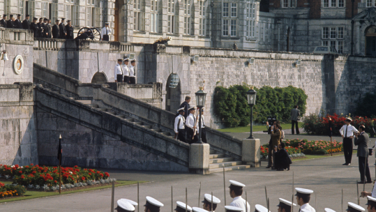 Divisions on the parade ground at the Britannia Royal Naval College, Dartmouth, where the Prince of Wales starts a six-week course in September.