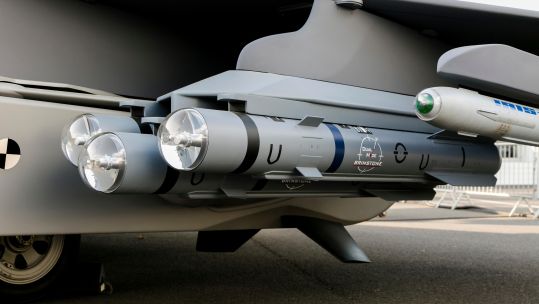 Dual-mode Brimstone air-to-ground missile on a Eurofighter aircraft. Stocktrek Images, Inc. / Alamy Stock Photo