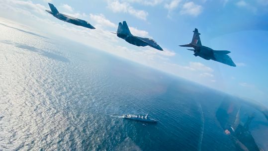 Indian and British aircraft above HMS Queen Elizabeth (Picture: Indian Air Force).