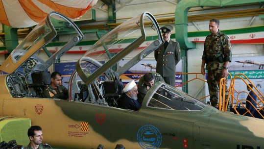 Iranian President Hassan Rouhani inspects new 'Kowsar' fighter jet
