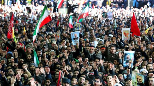 Iranian mourners during General Qassem Soleimani's funeral in Tehran