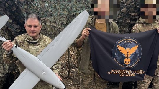 Jack Lopresti, a former Tory MP holding a drone while deployed in Ukraine 300425 CREDIT Jack Lopresti.jpg