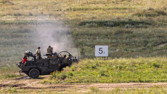 Jackal vehicles taking part in a live firing exercise while on Op Cabrit in Poland 060824 CREDIT British Army.jpg