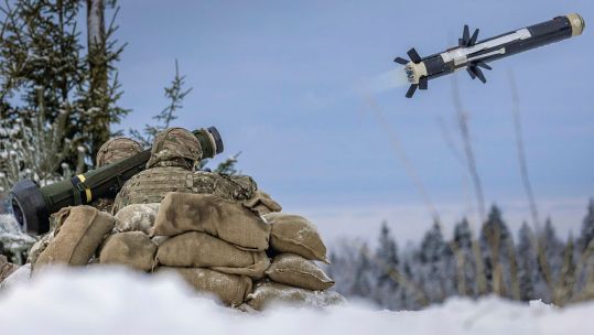 Javelin anti-tank missile in flight