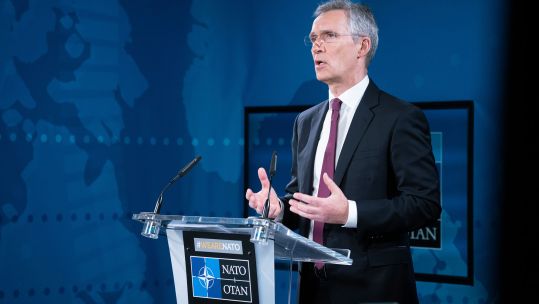 Cover image: Jens Stoltenberg speaks at the press conference (Picture: NATO).