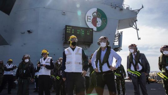 Jens Stoltenburg, NATO's Secretary General, aboard HMS Queen Elizabeth during Exercise Steadfast Defender