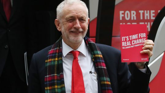 Jeremy Corbyn before Labour manifesto launch holding manifesto
