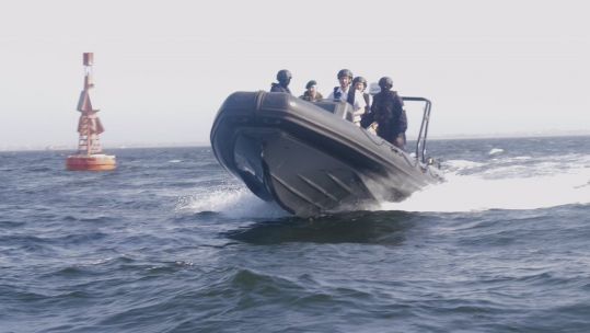 Jeremy Hunt on boat with Royal Marines