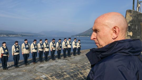 John Healey visiting returning submarine crews in Scotland (Picture: MOD)