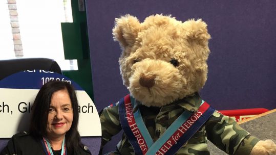 Julie Adcock Marty Bear Help For Heroes H4H Forces Radio BFBS Colchester