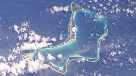 KRMCT5 Satellite image of Diego Garcia 090125 CREDIT NASA Image Collection Alamy Stock Photo