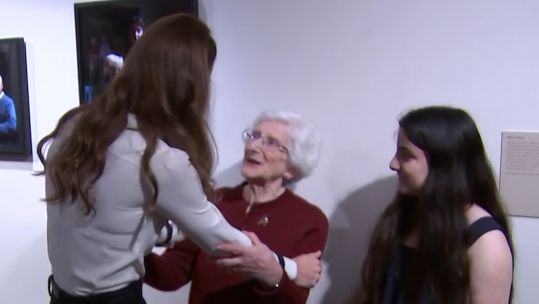 Kate with Holocaust survivor Yvonne Bernstein and her granddaughter.