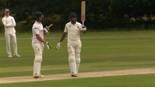 Keddy Lesporis celebrates half century against Hampshire for Army cricket Credit BFBS DATE 26072023.jpg