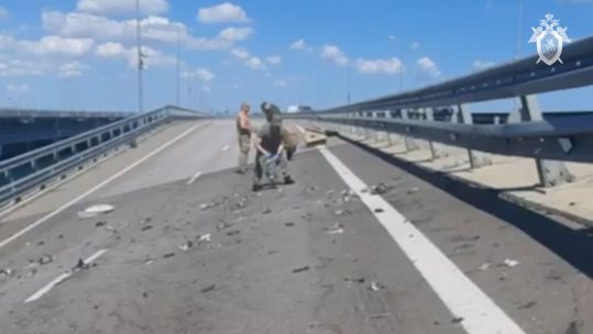Kerch bridge damage and clear up Crimea Ukraine 170723 CREDIT ARMED FORCES OF UKRAINE