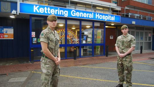 Troops in front of Kettering General Hospital (Picture: NHS/ Kettering General Hospital).
