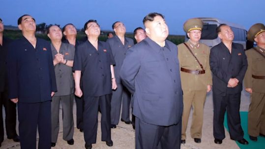 Kim Jong Un watches North Korea Missile Launches Aug 2019 CREDIT KCNA