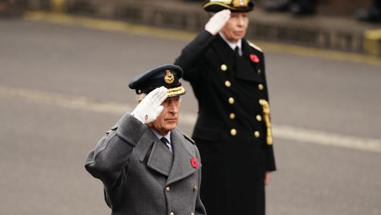 King Charles III during the Remembrance Sunday service at the Cenotaph 121223 CREDIT PA no reuse