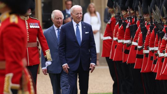 King Charles and US President Joe Biden inspect the Guard of Honour during UK visit 10072023 NO REUSE CREDIT PA WIRE, PA IMAGES