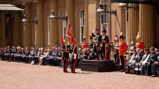 King Charles presents new standard mounted cavalry 150623 CREDIT UK POOL