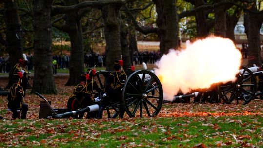 King's Troop Royal Horse Artillery fire a 41-gun salute at Green park