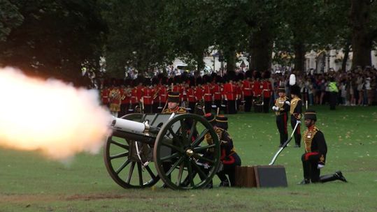 King's Troop Royal Horse Artillery firing a 41-gun salute for Queen Camilla’s birthday 170723 CREDIT BFBS