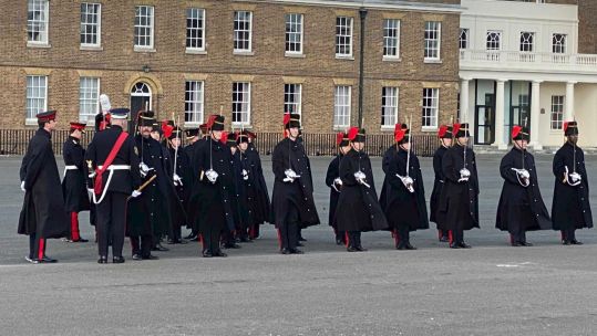 King's Troops Royal Artillery standing still for inspection at Woolwich Barracks 110320 CREDIT BFBS_1.jpg 