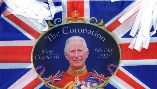 Image ID: 2PGA186: King Charles III The Coronation 6th May 2023 bunting (Picture: Gordon Shoosmith / Alamy).