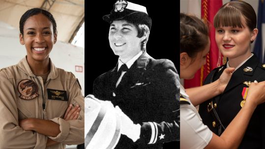 Lt. j.g. Madeline G. Swegle, Lt. Cdr. Barbara Allen Rainey and Marine flight student, 1st. Lt. Laura Stromback CREDIT Department of Defense