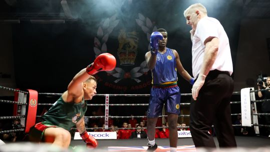 Lance Corporal Tyler Mullins (1 R YORKS) beat Kingsman Kiniviliams Rokotagane by DQ after illegal punch Credit Alligin Photography Date 25042024.jpg