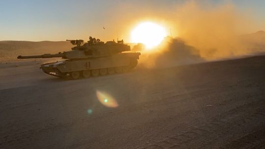 Land vehicles operating on Fort Irwin US Army's largest training centre 15122023 CREDIT BFBS