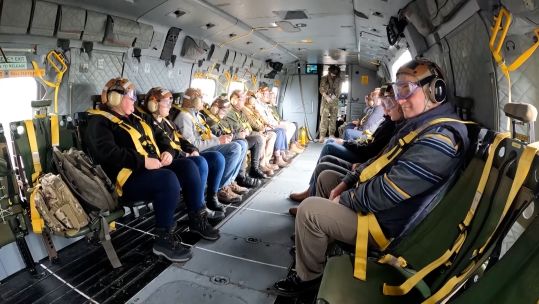 Landowners in a Merlin Mk4 helicopter for Landowner's Day September 2023 Screengrab 3 CREDIT BFBS