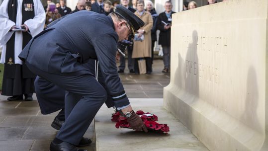 Laying of wreaths at service to commemorate Battle of Heligoland 80 years on.