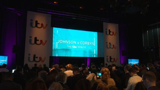 Leaders Debate Boris vs Corbyn ITV Spin Room Credit BFBS 201119