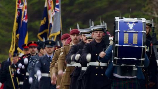 Liberation Day Service 41st anniversary military parade Stanley Falklands 140623 CREDIT BFBS