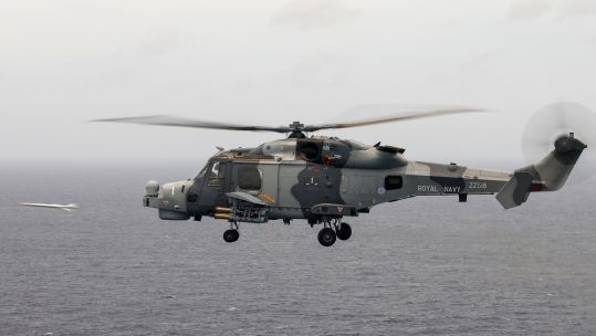A Wildcat helicopter used a Lightweight Multirole Martlet missile to destroy a drone during trials (Picture: MOD)