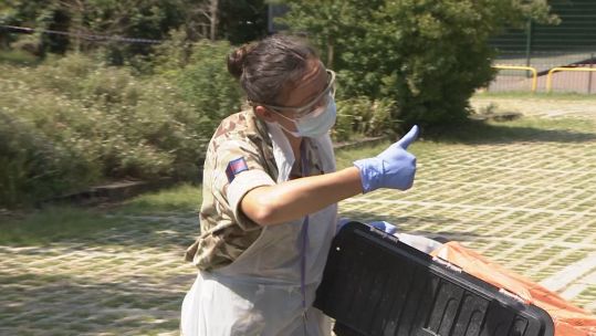 London Regiment reservist at mobile testing unit.